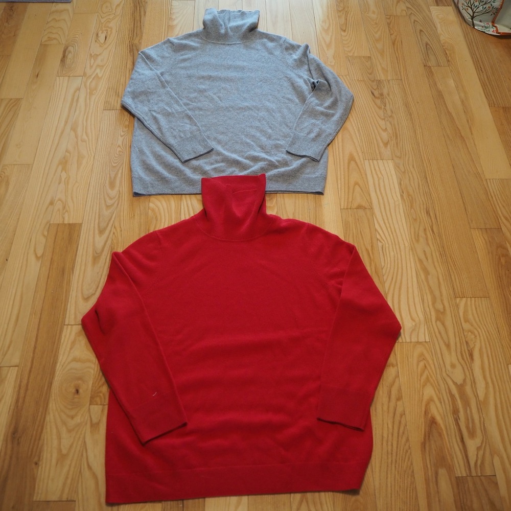 Talbots Pure 100% Cashmere Turtleneck Sweater Lot of 2 Women's 1X Plus Grey Red
